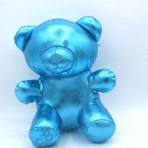 Gummy Bear Metallic Blue Plush Teddy Bear GB Logo Shiny Fabric 8"